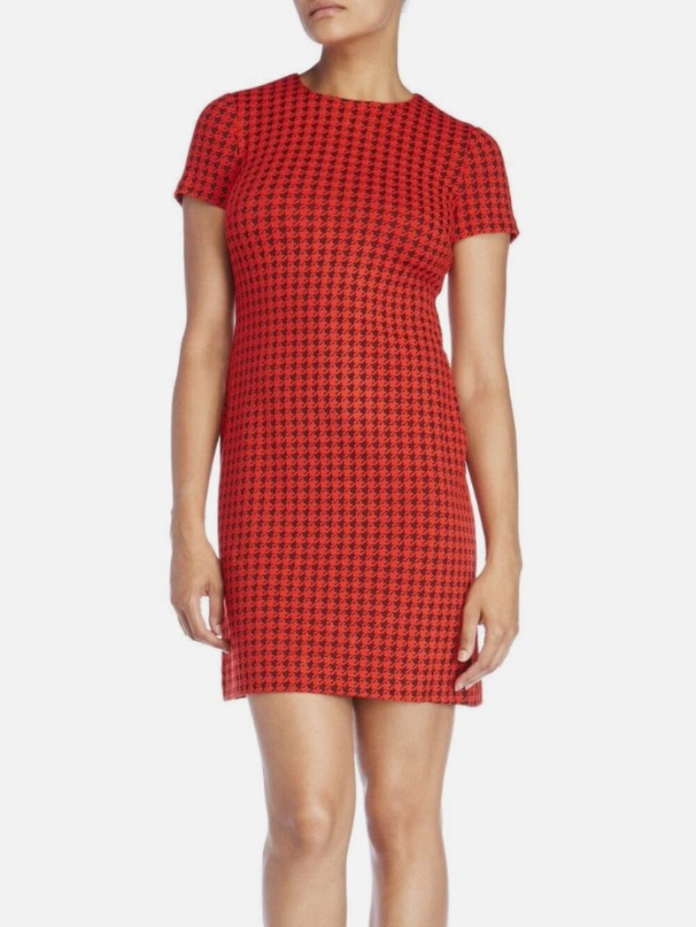 Like New Calvin Klein Houndstooth Short Sleeve Red Black Shift Dress Size 12